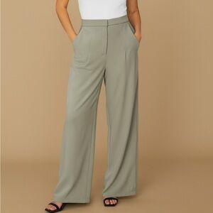 Nasty Gal Sage Green Wide-Leg Trousers | High Waist Pleated Pants 2